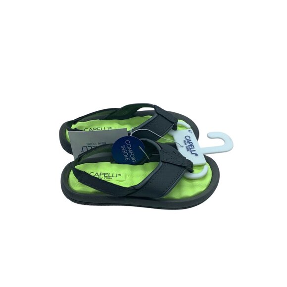 Capelli New York Kids Comfort Sandals Size 6/7 Neon Green Black Flip Flops - Picture 4 of 5